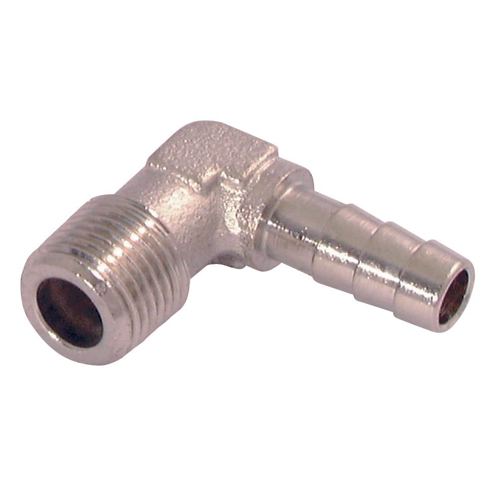 Ni-Plated Brass 90 Deg Elbow M.I. BSPT x Hose Tail