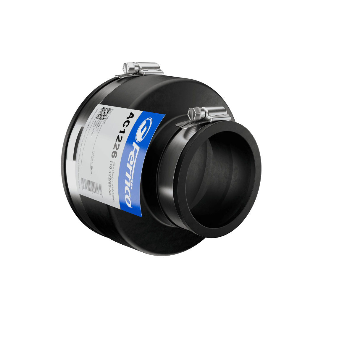 Fernco AC Adaptor Coupling EPDM Rubber in black 110-122mm size