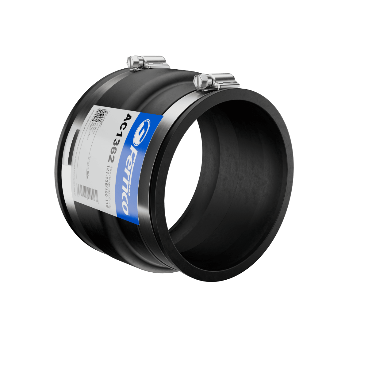 Fernco AC Adaptor Coupling EPDM Rubber in black 121-136mm size