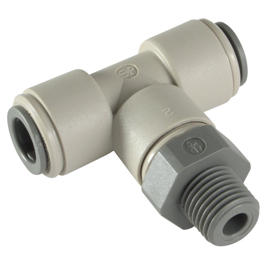 JG Push-In Branch Tee Male Thread in white 1/8" size