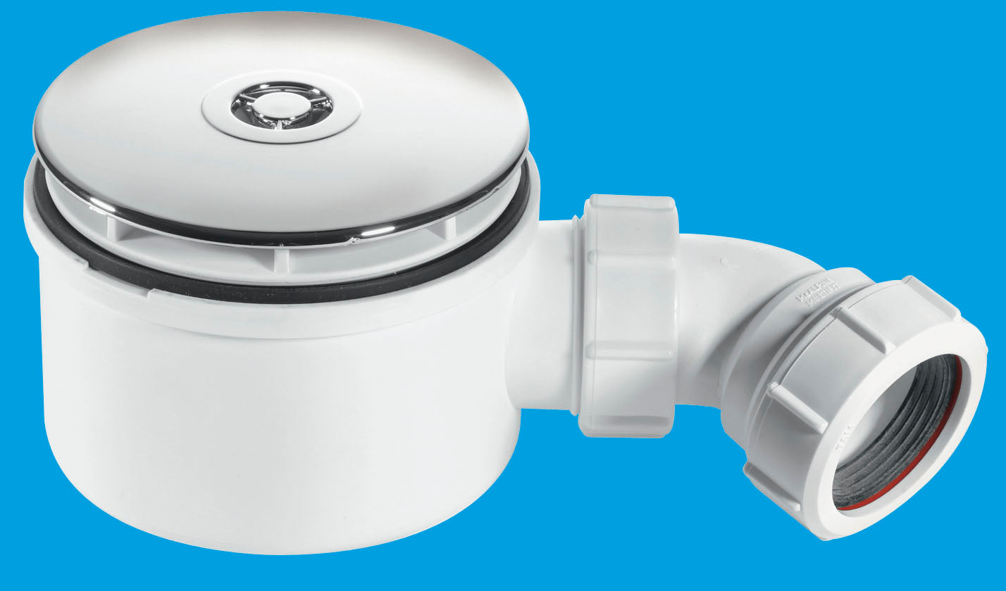 McAlpine 90mm Shower Trap - CP Plastic Dome Top 1 1/2" size